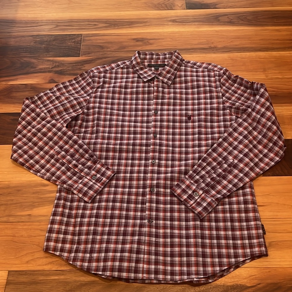 NWOT! John Varvatos Burgundy Plaid Cotton Button Down